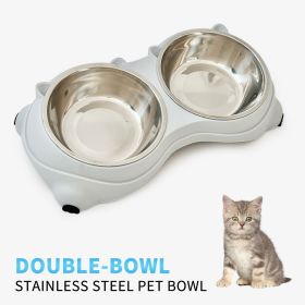 Double Stainless Steel Pet Bowl Set, Macaron Colors, Non-Slip Base And Easy To Clean For Cats And Dogs, Indoor And Outdoor Use (Option: Grey)