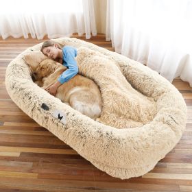 Human Dog Bed, Large Size Fits You and Pets, Washable Faux Fur Dog Bed for People Doze Off, Napping Orthopedic Dog Bed, Present Plump Pillow, Bla (Color: beige, size: 6XL(71"L x 45"W x 12"Th))